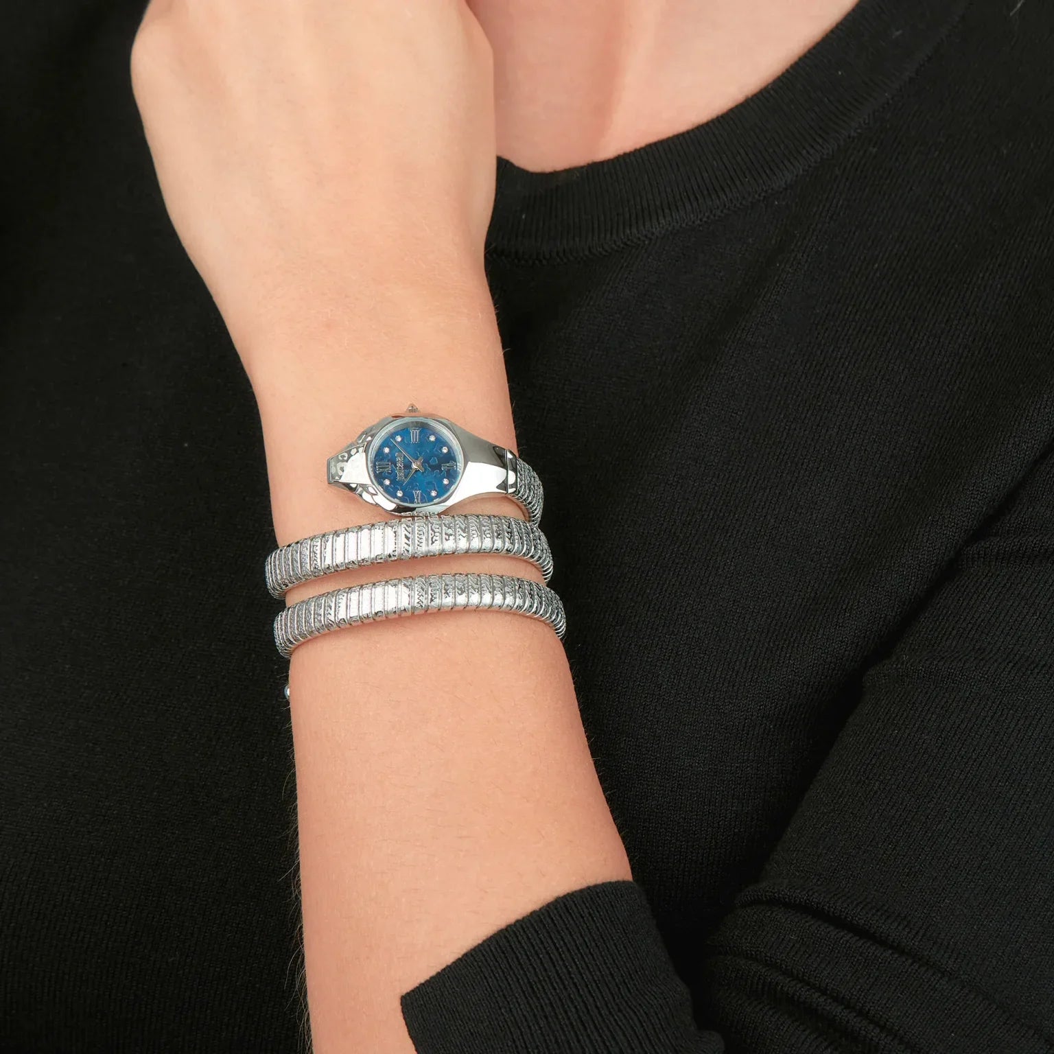 Just Cavalli Ravenna Blue Dial Silver Steel Strap Watch for Women - JC1L271M0015