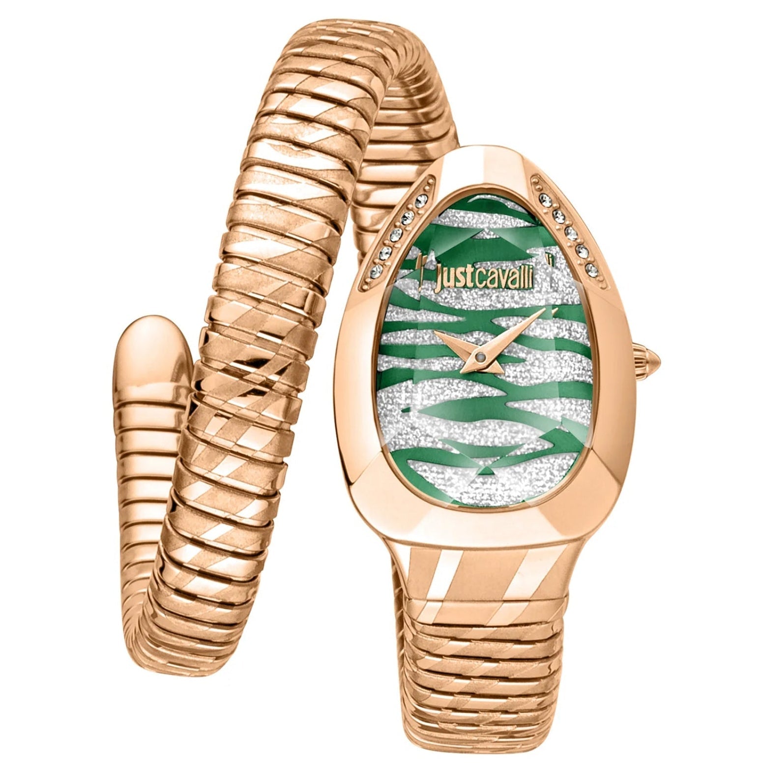 Just Cavalli Taglio Green Dial Rose Gold Steel Strap Watch for Women - JC1L225M0065