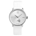 Calvin Klein Accent Silver Dial White Leather Strap Watch for Women - K2Y231K6