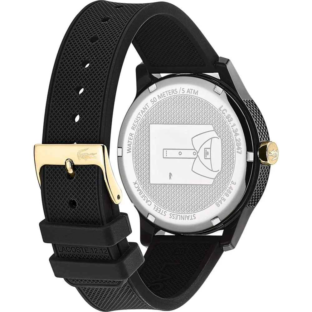 Lacoste 12.12 Black Dial Black Silicon Strap Watch for Men - 2011010