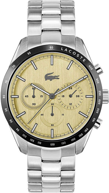 Lacoste Boston Chronograph Beige Dial Silver Steel Strap Watch for Men - 2011271