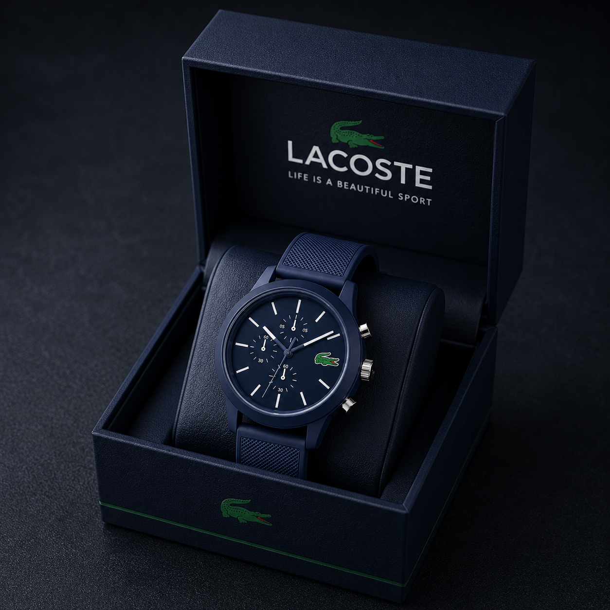 Lacoste 12.12 Chronograph Blue Dial Blue Silicon Strap Watch for Men - 2010970