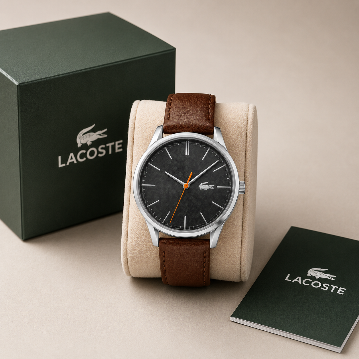 Lacoste Vienna Grey Dial Brown Leather Strap Watch for Men - 2011045