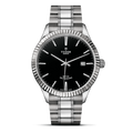 Tudor Style Automatic Black Dial Silver Steel Strap Watch for Men - M12710-0003
