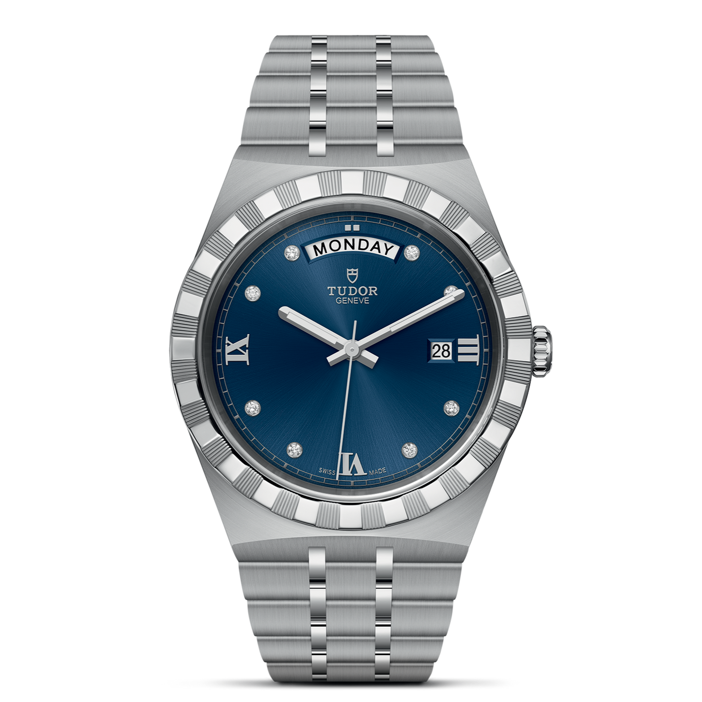 Tudor Royal Automatic Diamonds Blue Dial Silver Steel Strap Watch for Men - M28600-0006