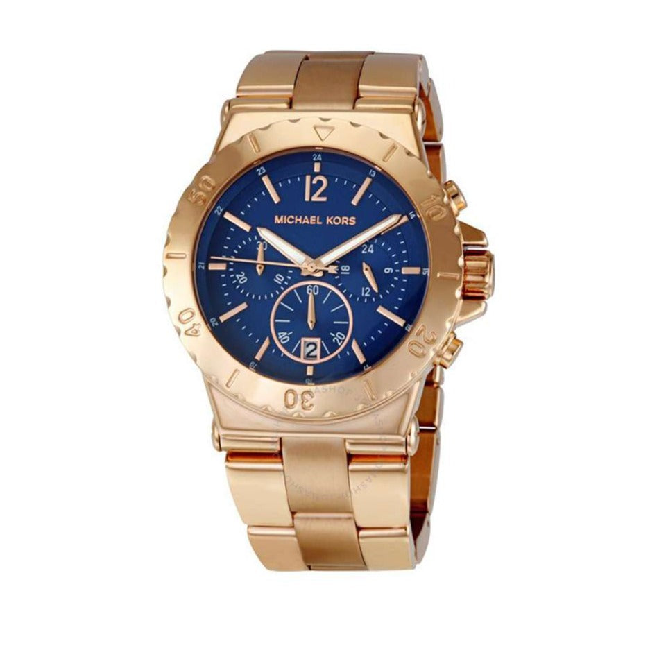 Michael Kors Bel Aire Blue Dial Rose Gold Steel Strap Watch for Women - MK5410
