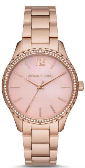 Michael Kors Layton Three Hand Pink Dial Rose Gold Steel Strap Watch For Women - MK6848