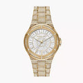 Michael Kors Lennox Three Hand Crystals White Dial Gold Steel Strap Watch For Women - MK6991