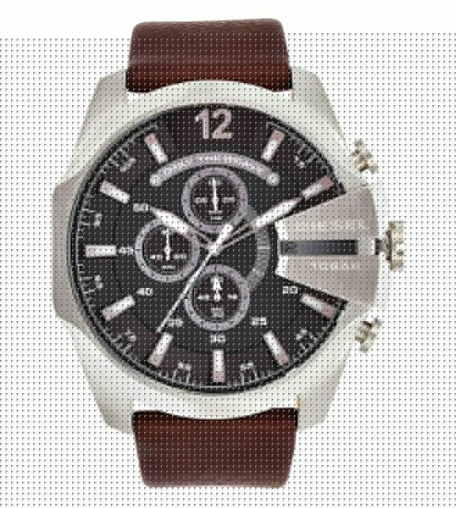 Diesel Mega Chief Chronograph Black Dial Brown Leather Strap Watch For Men - DZ4290