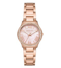 Michael Kors Sage Three-Hand Crystals Mother of Pearl Dial Rose Gold Steel Strap Watch for Women - MK4823