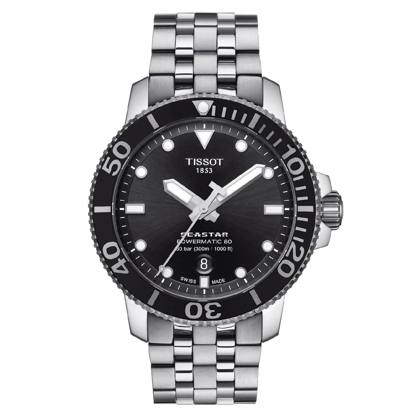 Tissot Seastar 1000 Powermatic 80 Black Dial Silver Steel Strap Watch For Men - T120.407.11.051.00
