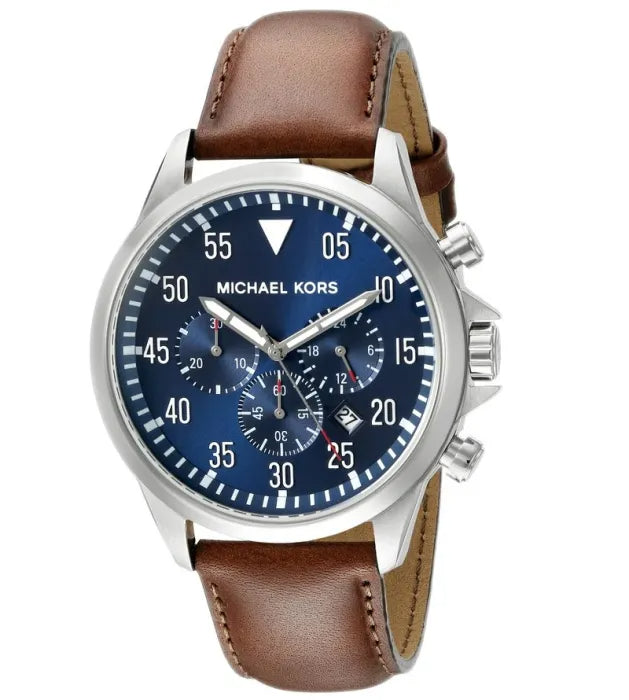 Michael Kors Gage Chronograph Quartz Black Dial Brown Leather Strap Watch For Men - MK8333