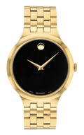 Movado Veturi Quartz Black Dial Gold Steel Strap Watch for Men - 0606934
