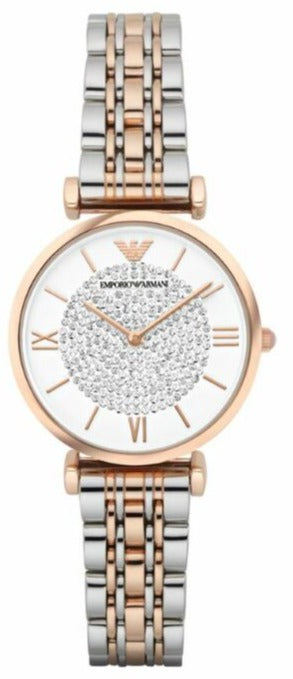 Emporio Armani Gianni T Bar White Dial Two Tone Steel Strap Watch For Women - AR1926