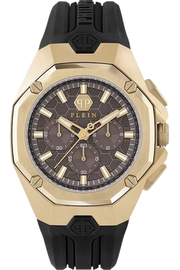 Philipp Plein Hyper Sport Chronograph Brown Dial Black Silicone Strap Watch for Men - PWTBA0423