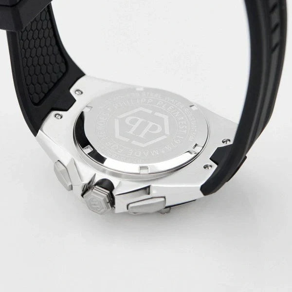Philipp Plein Octagon Silver Dial Black Silicone Strap Watch for Men  - PWTBA0123