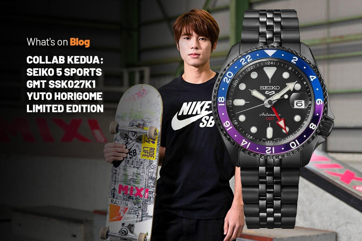 Seiko Automatic SKX GMT Yuto Horigome Limited Edition Black Dial Black Steel Strap Watch For Men - SSK027K1