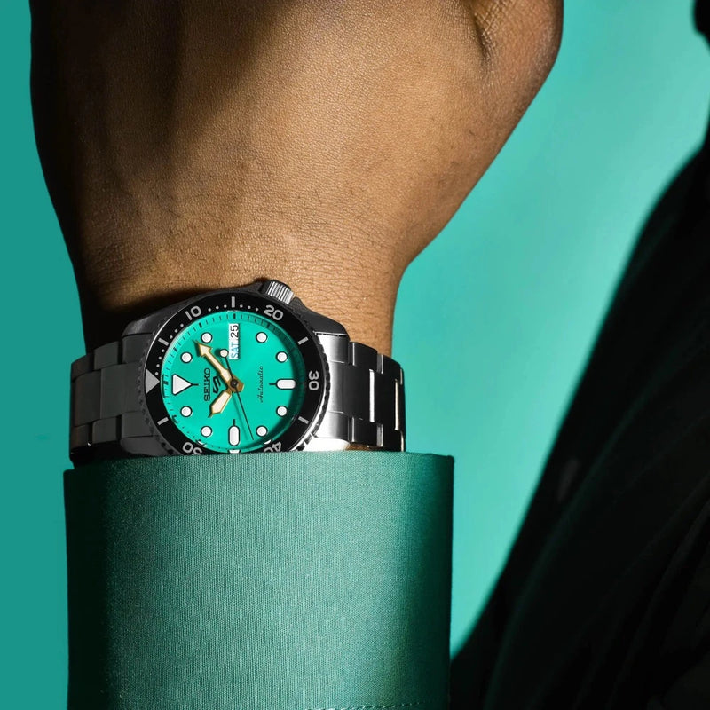 Seiko 5 Sports SKX Midi Automatic Teal Dial Silver Steel Strap Watch For Men - SRPK33K1