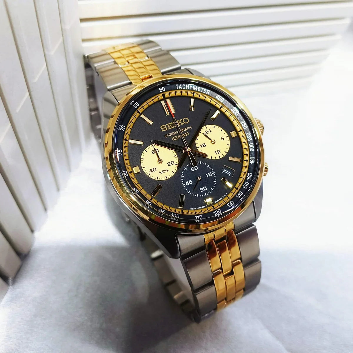 Seiko Sport Chronograph Black Dial Two Tone Steel Strap Watch for Men - SSB430P1
