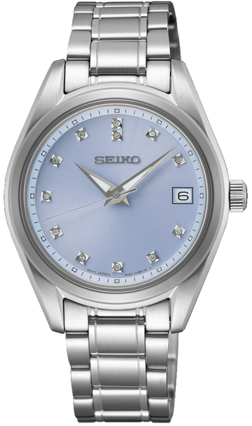 Seiko Diamond Blue Dial Silver Steel Strap Watch for Women - SUR581P1