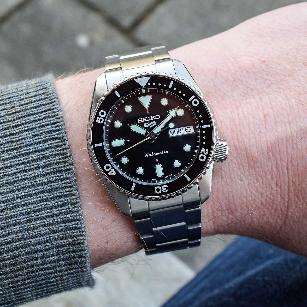 Seiko 5 Sports SKX Automatic Black Dial Silver Steel Strap Watch For Men - SRPK29K1