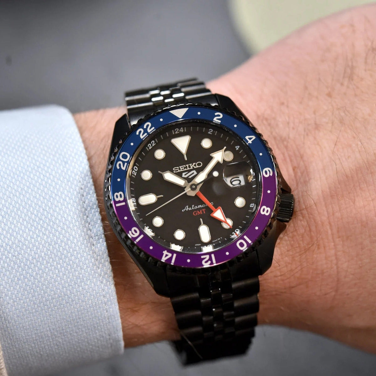 Seiko Automatic SKX GMT Yuto Horigome Limited Edition Black Dial Black Steel Strap Watch For Men - SSK027K1