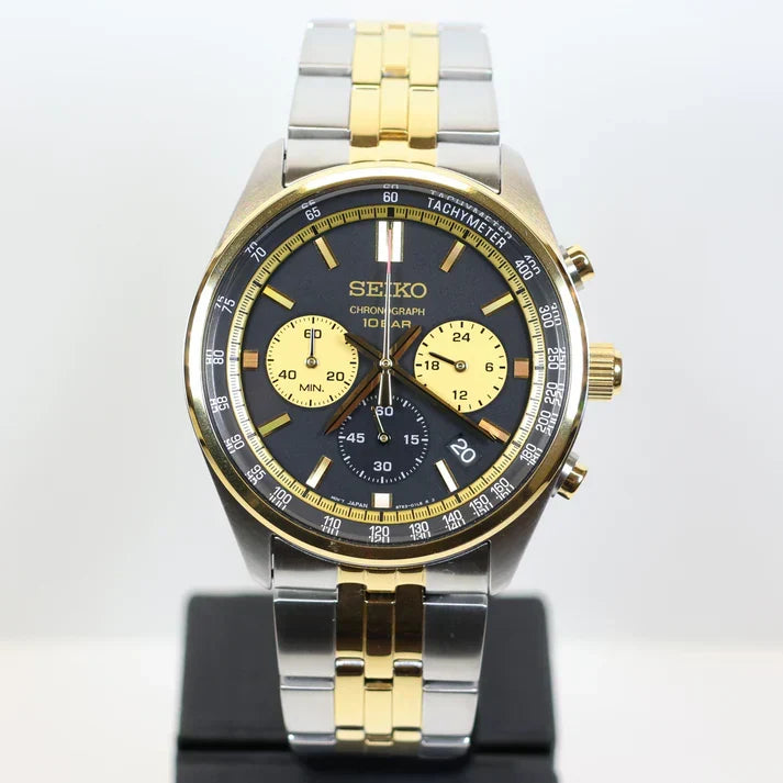 Seiko Sport Chronograph Black Dial Two Tone Steel Strap Watch for Men - SSB430P1