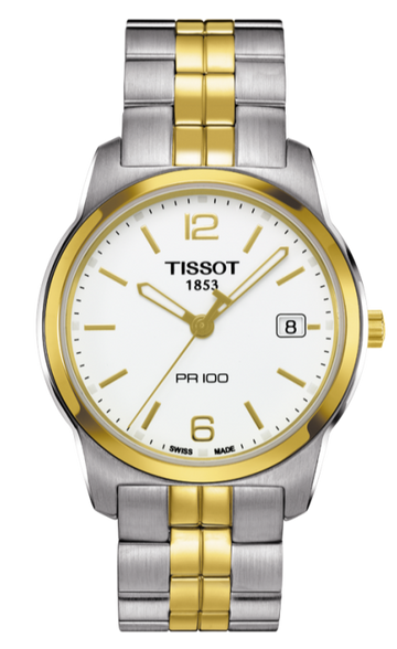 Tissot T Classic PR100 White Dial Two Tone Steel Strap Watch For Women - T049.210.22.032.00