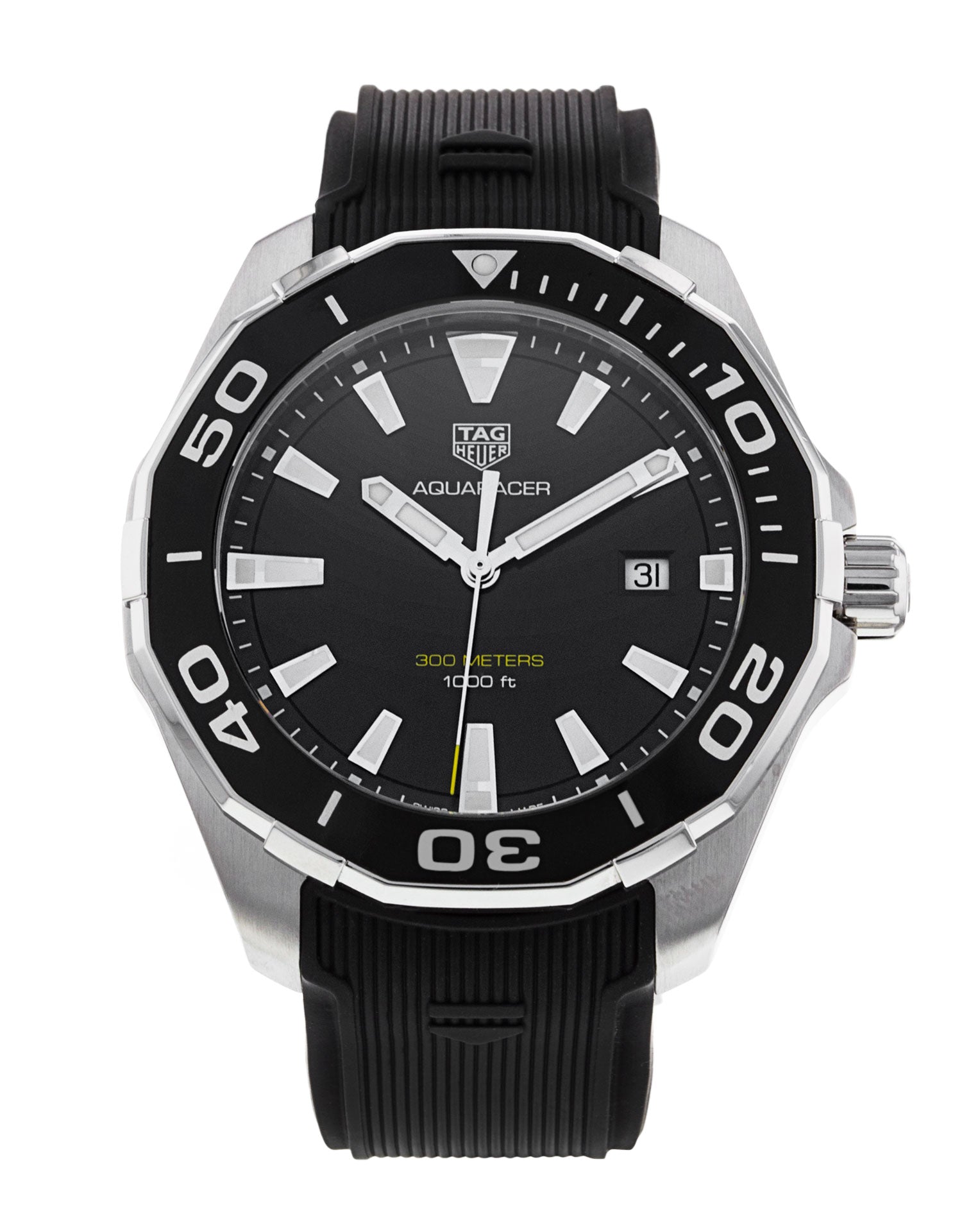 Tag Heuer Aquaracer Quartz Black Dial Black Rubber Strap Watch for Men - WAY101A.FT6141
