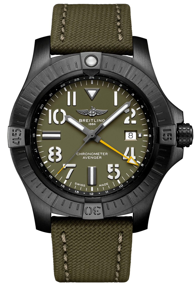 Breitling Avenger Automatic GMT 45 Night Mission Green Dial Green Nylon Strap Watch for Men - V323952A1L1X1