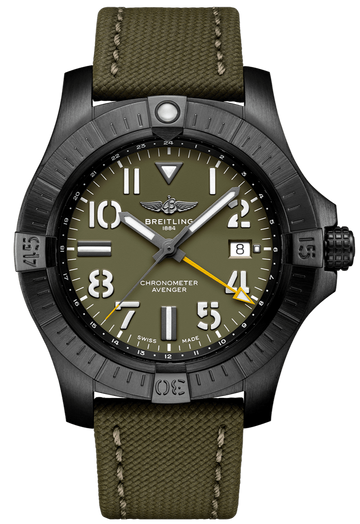 Breitling Avenger Automatic GMT 45 Night Mission Green Dial Green Nylon Strap Watch for Men - V323952A1L1X1