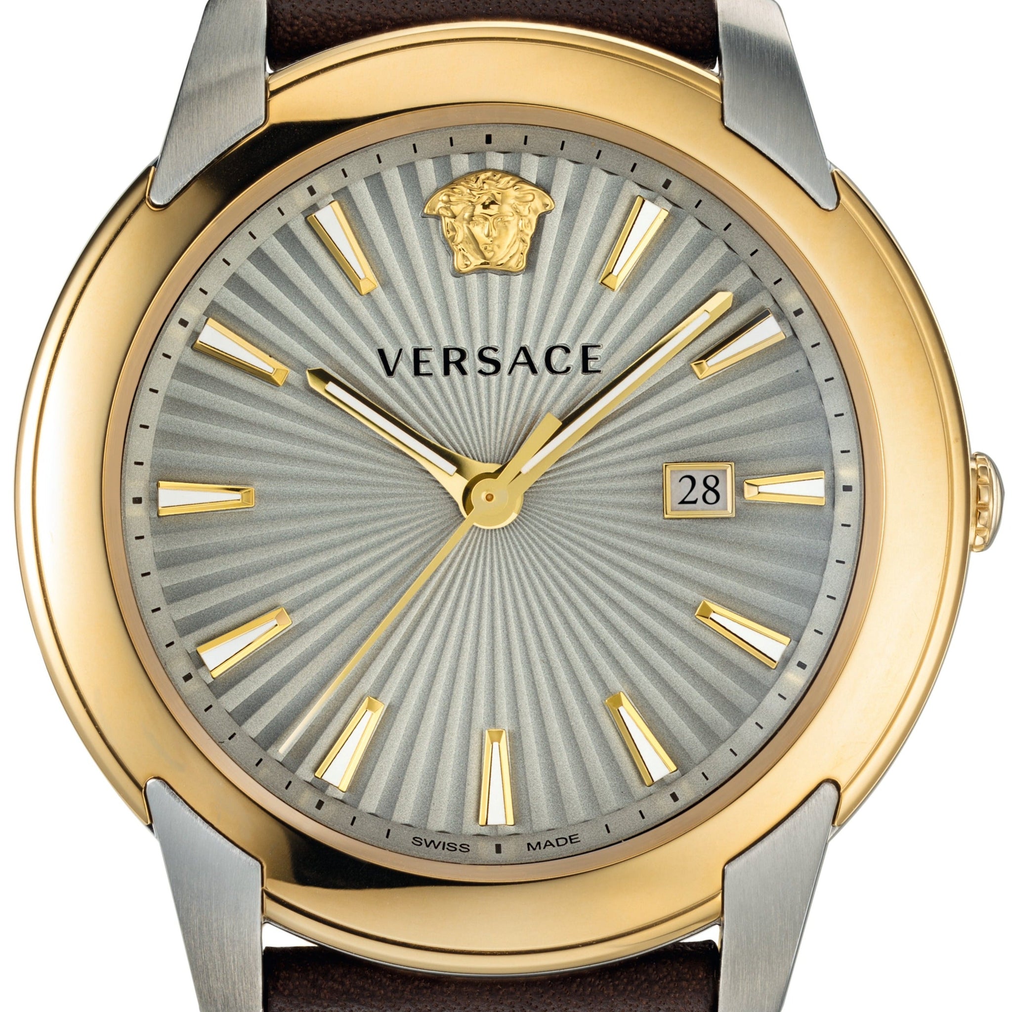 Versace V-Urban Quartz Grey Dial Brown Leather Strap Watch for Men - VELQ00219