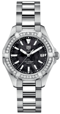 Tag Heuer Aquaracer Quartz Diamonds Black Dial Silver Steel Strap Watch for Women - WAY131P.BA0748