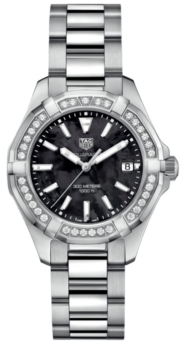 Tag Heuer Aquaracer Quartz Diamonds Black Dial Silver Steel Strap Watch for Women - WAY131P.BA0748