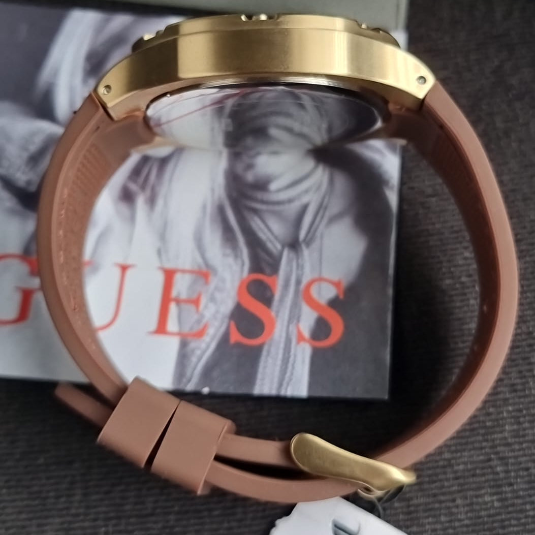 Guess Headline Chronograph Blue Dial Brown Silicone Strap Watch For Men - GW0571G5