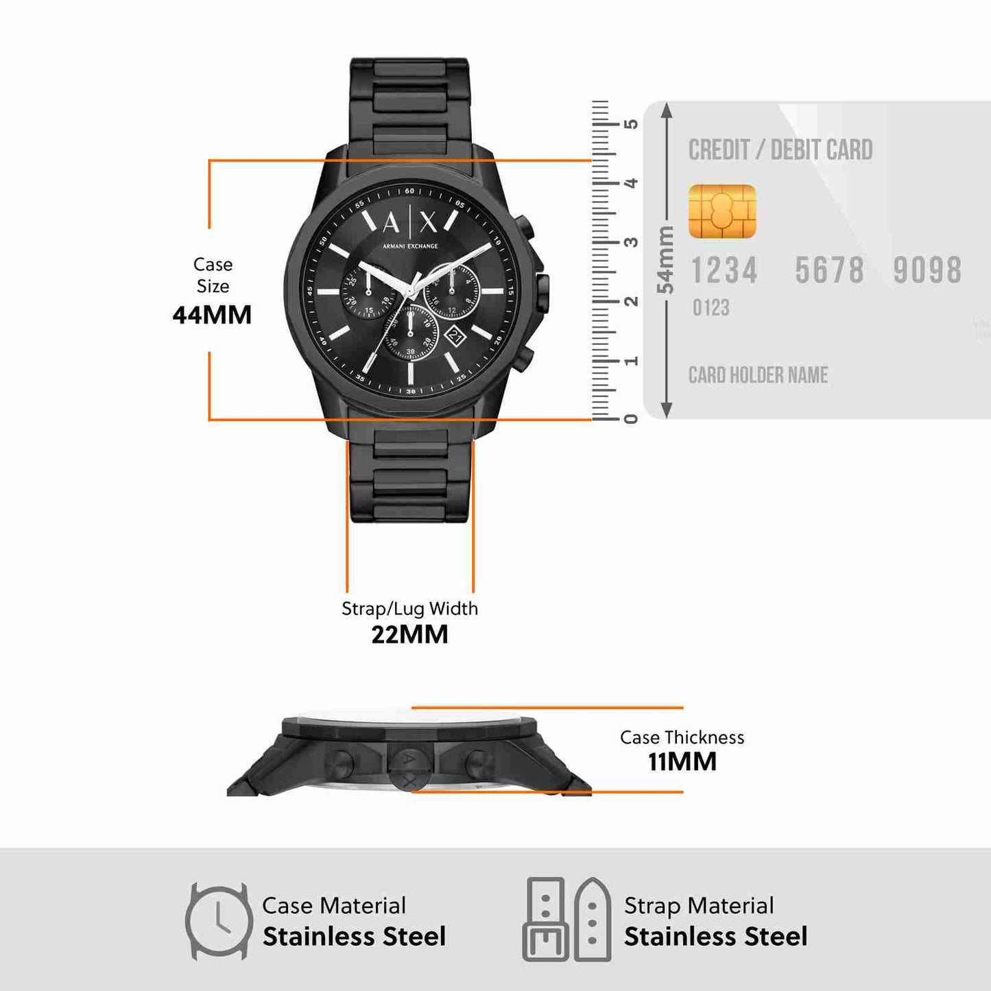 Armani Exchange Banks Chronograph Black Dial Black Steel Strap Watch For Men - AX1722