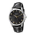 Gucci G Timeless Automatic Black Dial Black Leather Strap Watch For Women - YA126469