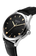 Gucci G Timeless Automatic Black Dial Black Leather Strap Watch For Women - YA126469