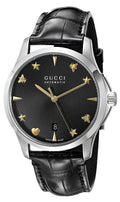 Gucci G Timeless Automatic Black Dial Black Leather Strap Watch For Women - YA126469