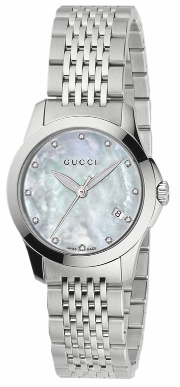 Gucci G Timeless Diamonds Mother of Pearl Dial Silver Steel Strap Watch For Women - YA126504