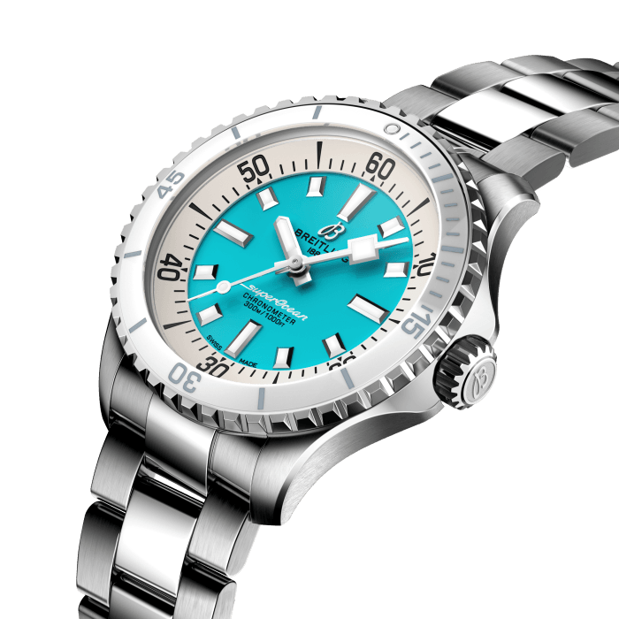 Breitling Superocean Automatic 36 Turquoise Dial Silver Steel Strap Watch for Men - A17377211C1A1