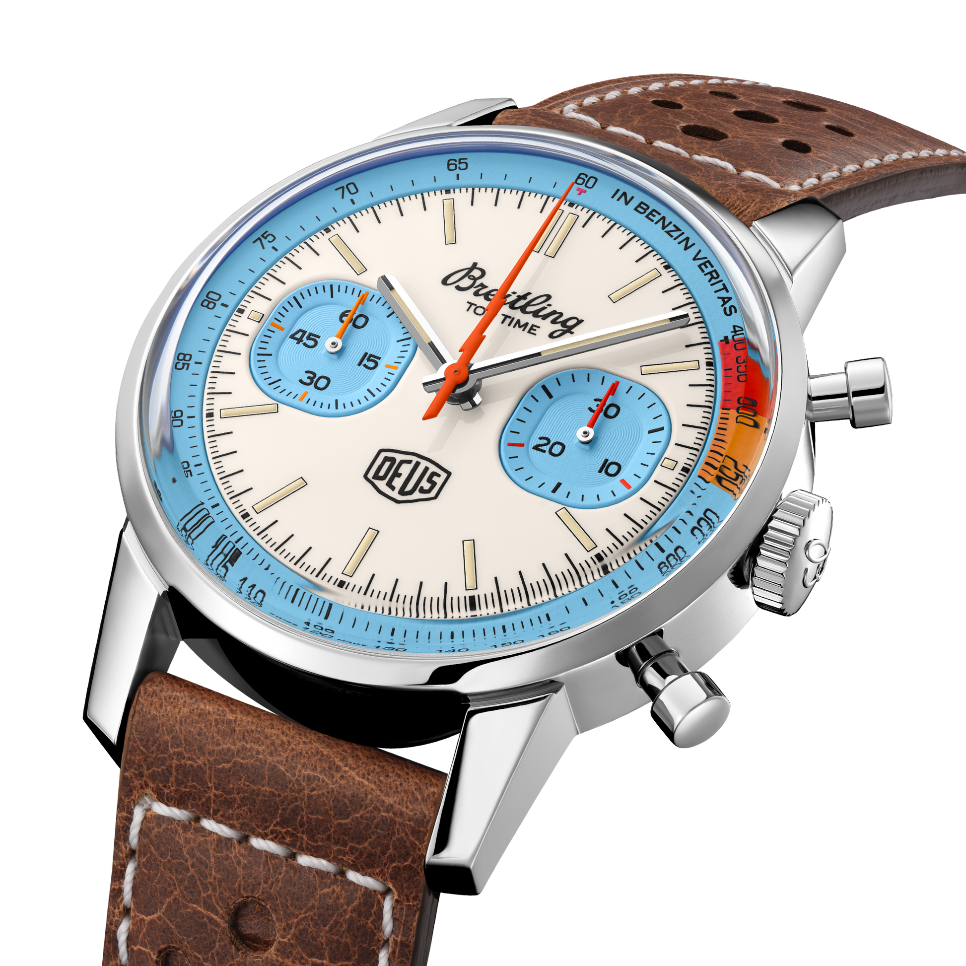 Breitling Top Time Deus Limited Edition White Dial Brown Leather Strap Watch for Men - A233112A1A1X1