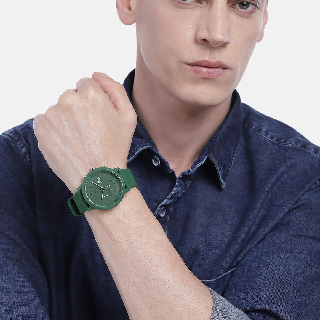 Lacoste 12.12 Chronograph Green Dial Green Silicon Strap Watch for Men - 2011245