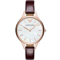 Emporio Armani Aurora Mother of Pearl White Dial Brown Leather Strap Watch For Women - AR11057