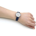 Emporio Armani Gianni T Bar Quartz Crystals Silver Dial Blue Leather Strap Watch For Women - AR11344