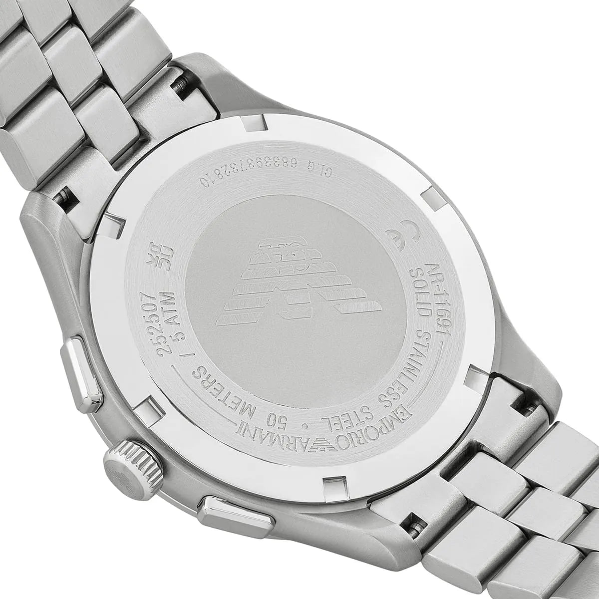 Emporio Armani Ruggero Chronograph Black Dial Silver Steel Strap Watch for Men - AR11691