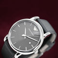 Emporio Armani Classic Quartz Grey Dial Grey Leather Strap Watch For Men - AR1730