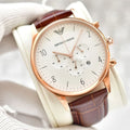 Emporio Armani Beta Chronograph White Dial Brown Leather Strap Watch For Men - AR1916