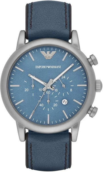 Emporio Armani Luigi XLarge Chronograph Blue Dial Blue Leather Strap Watch for Men - AR1969