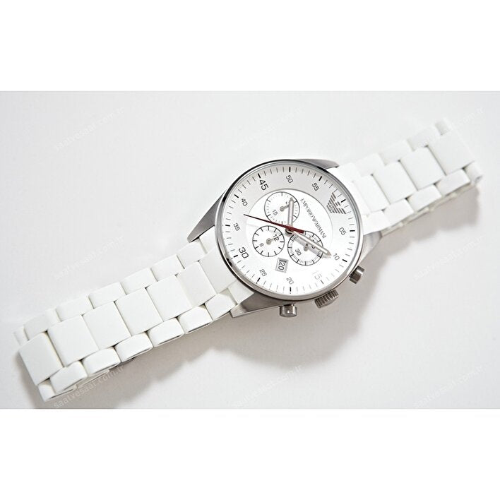 Emporio Armani Sport Chronograph White Dial White Silicone Strap Watch For Men - AR5859